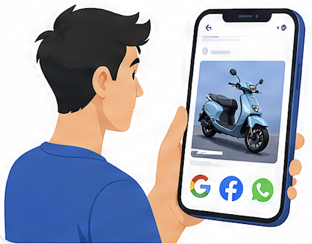 Customer holding a phone, viewing a dealer ad